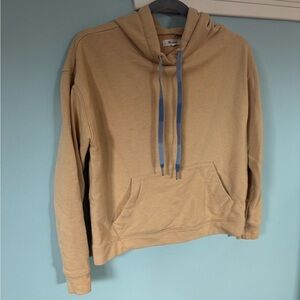 Madewell Tan Hoodie Sweater with Blue Accents